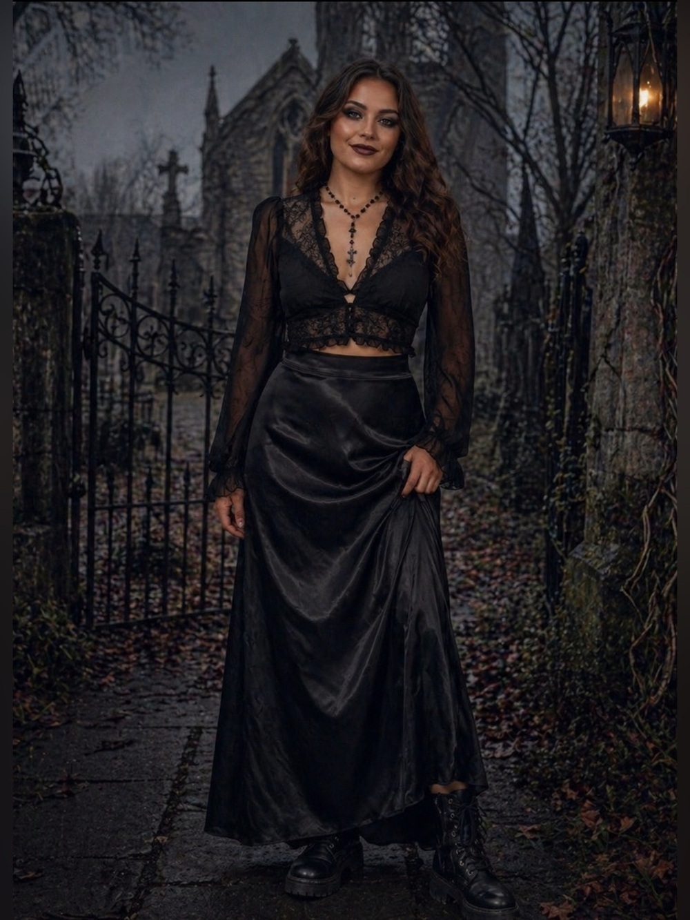 VICI Goth Victorian Lacey Sheer Top Size M Renaissance Whimsigoth Witchy
